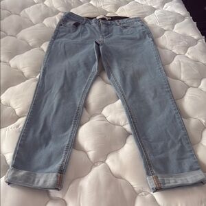 Blue Ankle Cropped Jeans with Rolled Cuffs